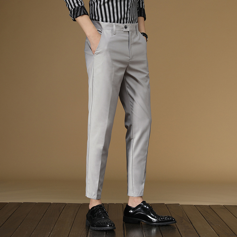 Khaki Formal Wear Men - Calças de terno de verão dos