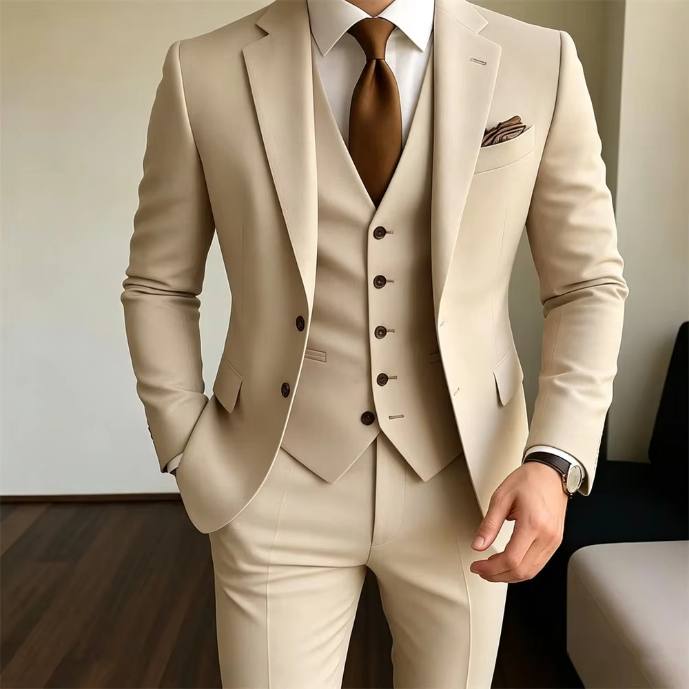 Khaki Formal Wear Men - Ternos Masculinos Cáqui 3 Peças: Jaqueta