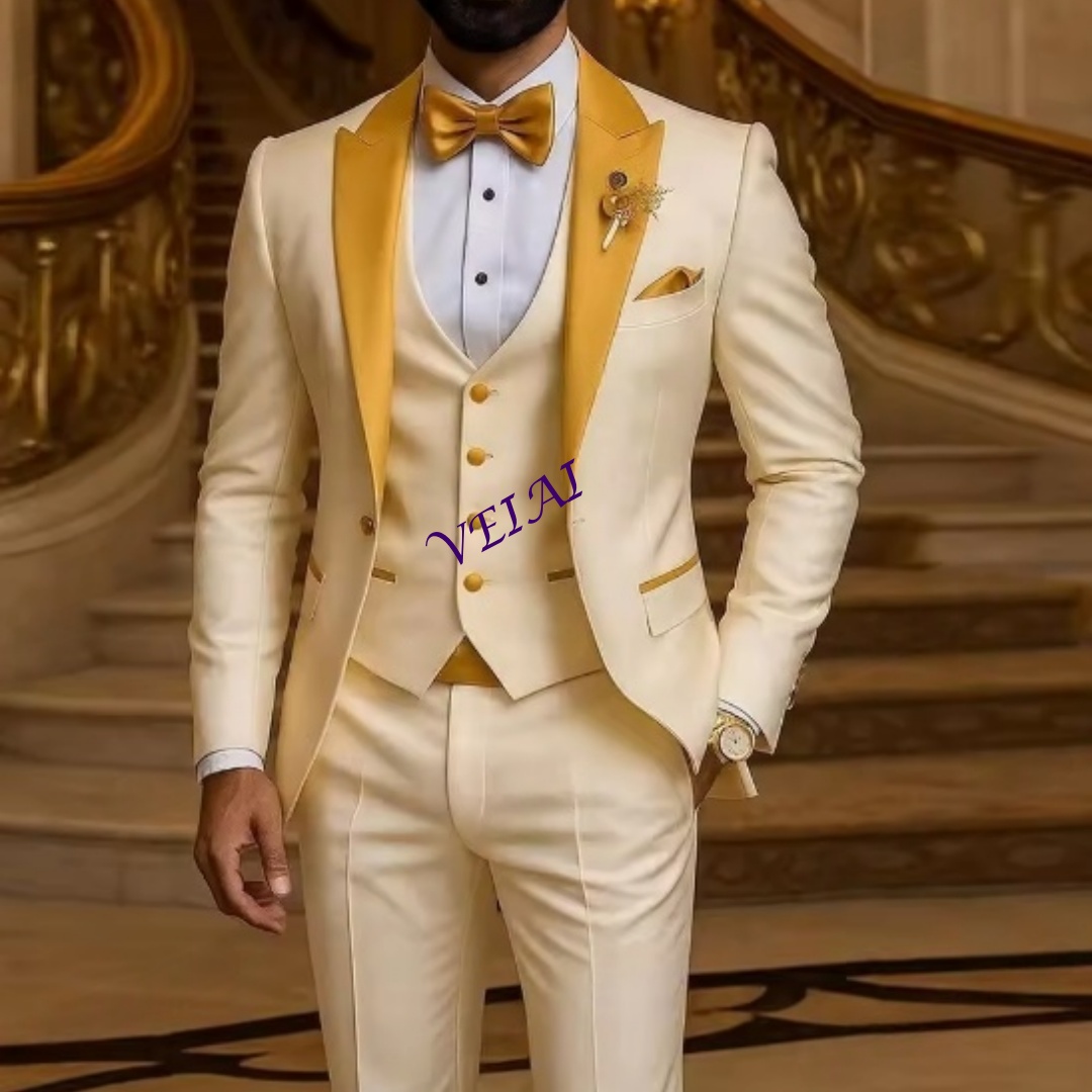 Men Formal Wear Pinterest - Personalizado gola dourada marfim terno masculino