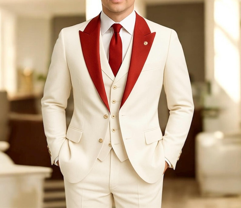 Men'S Formal Wear For Engagement - Terno masculino branco de 3 peças,