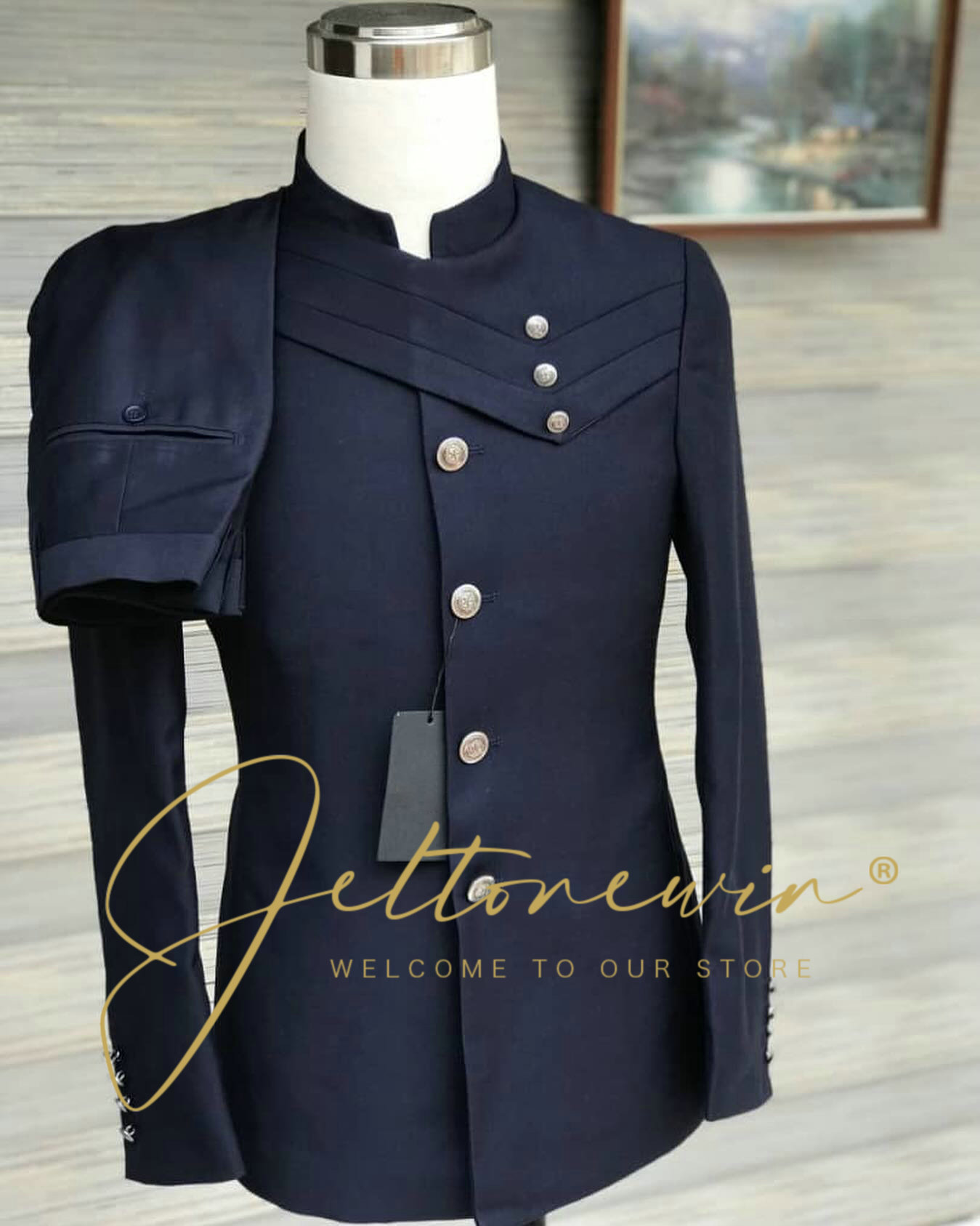 Men Formal Wear For Wedding - Conjunto de terno azul marinho masculino