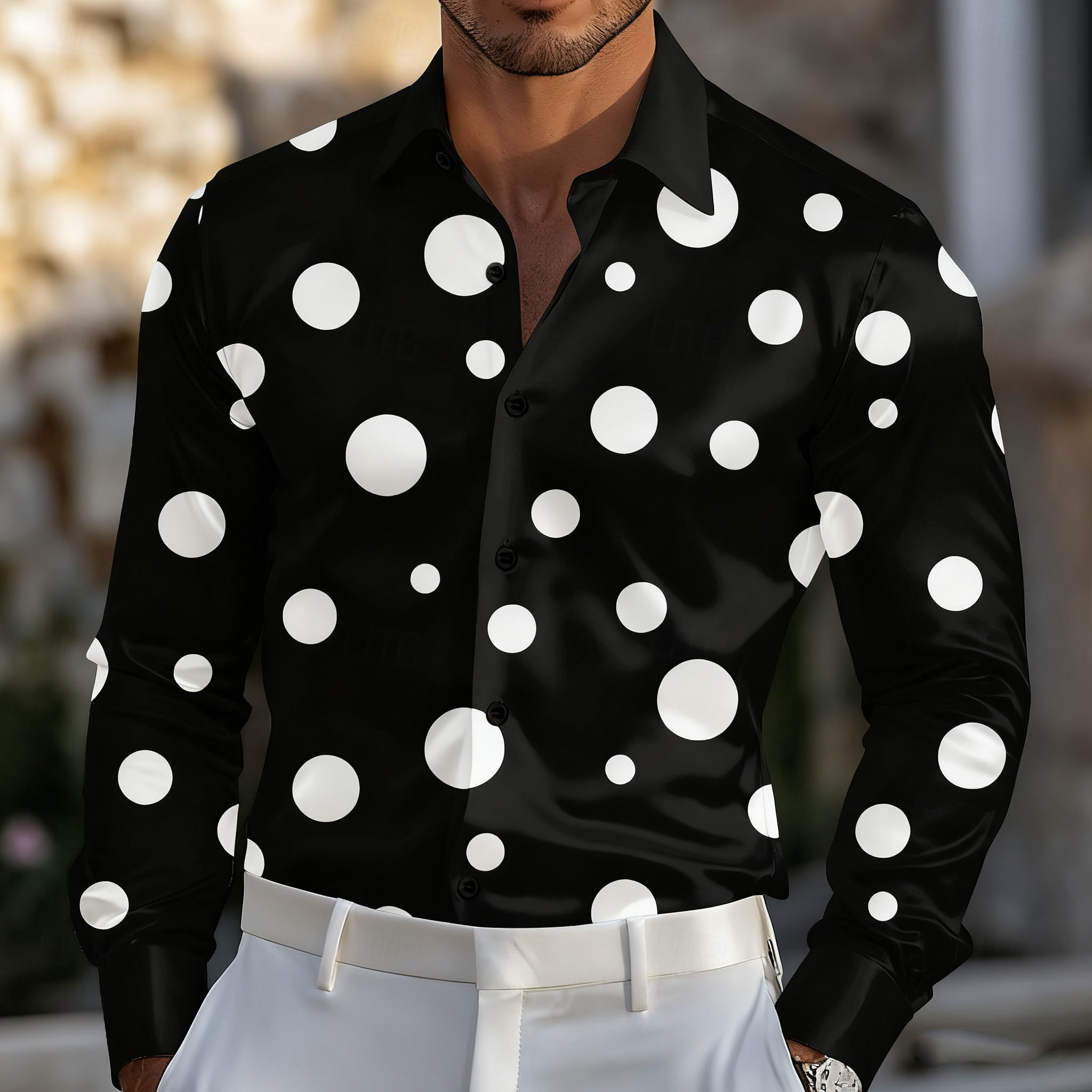 Men'S Holiday Formal Wear - Camisa geométrica de bolinhas masculina camisa