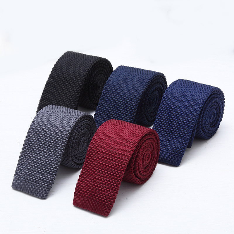 Men Formal Wear With Tie - Gravatas de Malha Sólidas Pretas e