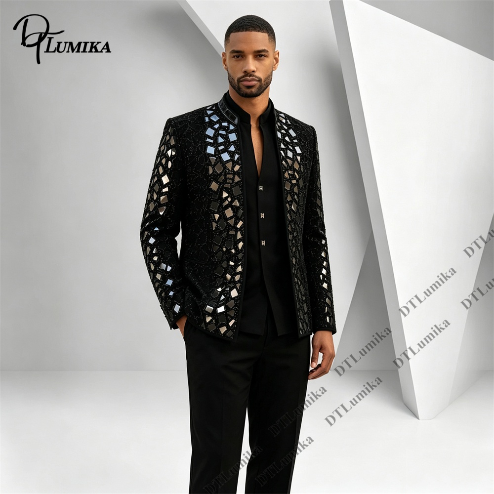 Terno Masculino Preto com Gola - Men Formal Wear Pants avaliação e preço